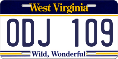 WV license plate ODJ109