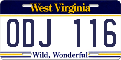 WV license plate ODJ116