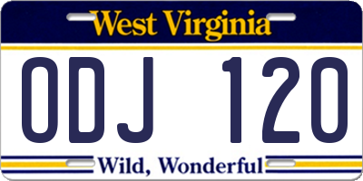 WV license plate ODJ120