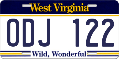 WV license plate ODJ122