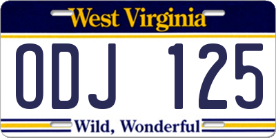 WV license plate ODJ125