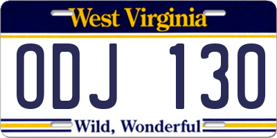WV license plate ODJ130