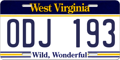 WV license plate ODJ193