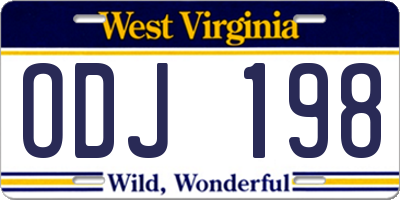 WV license plate ODJ198
