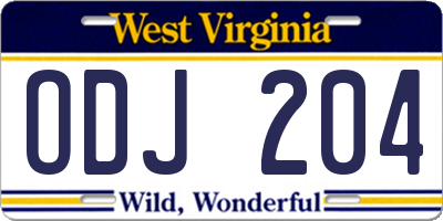WV license plate ODJ204