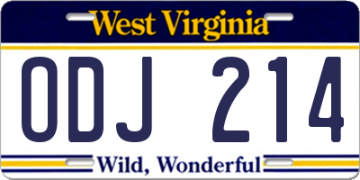 WV license plate ODJ214