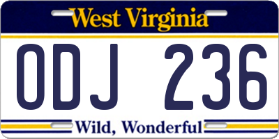 WV license plate ODJ236