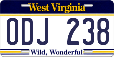 WV license plate ODJ238