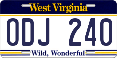 WV license plate ODJ240