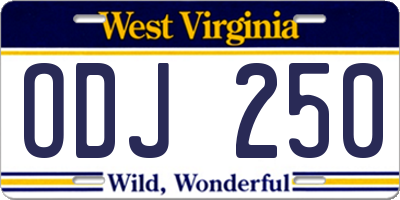 WV license plate ODJ250