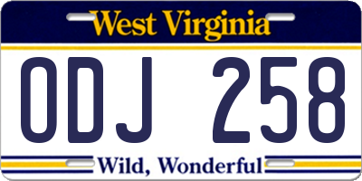 WV license plate ODJ258