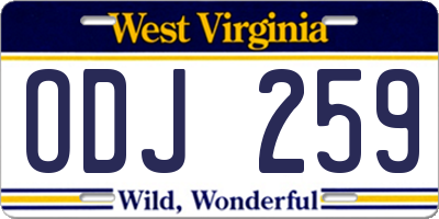 WV license plate ODJ259