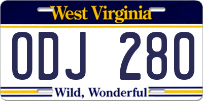 WV license plate ODJ280