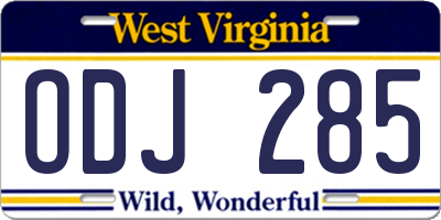 WV license plate ODJ285