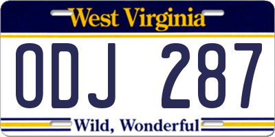 WV license plate ODJ287