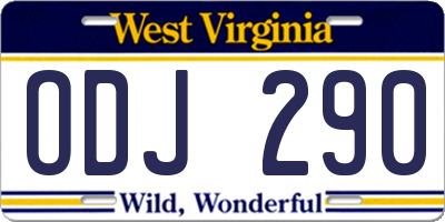 WV license plate ODJ290