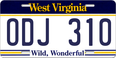 WV license plate ODJ310