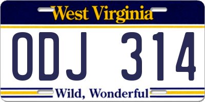 WV license plate ODJ314