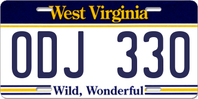 WV license plate ODJ330