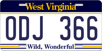 WV license plate ODJ366