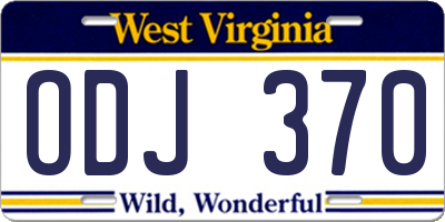 WV license plate ODJ370