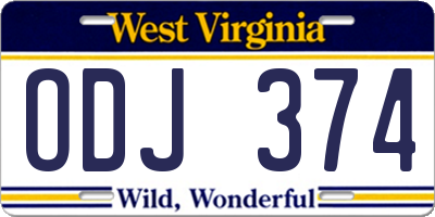 WV license plate ODJ374
