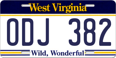 WV license plate ODJ382