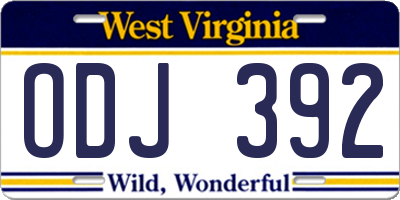WV license plate ODJ392
