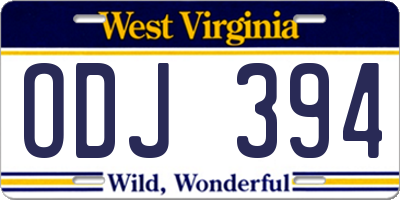 WV license plate ODJ394