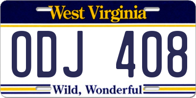 WV license plate ODJ408