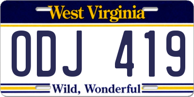 WV license plate ODJ419