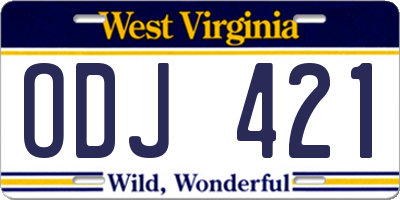 WV license plate ODJ421