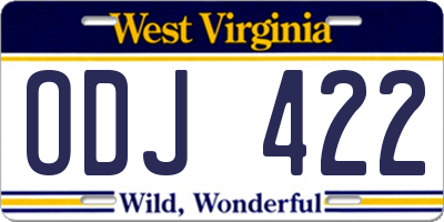 WV license plate ODJ422