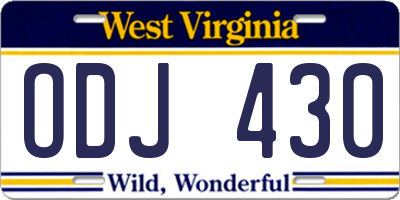 WV license plate ODJ430