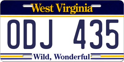 WV license plate ODJ435