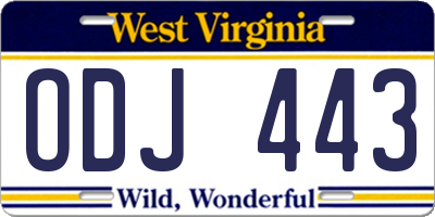 WV license plate ODJ443