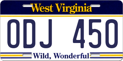 WV license plate ODJ450
