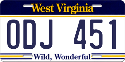 WV license plate ODJ451