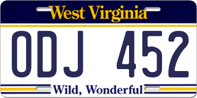 WV license plate ODJ452