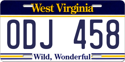 WV license plate ODJ458