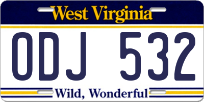 WV license plate ODJ532