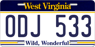 WV license plate ODJ533