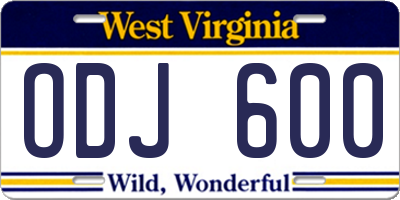 WV license plate ODJ600