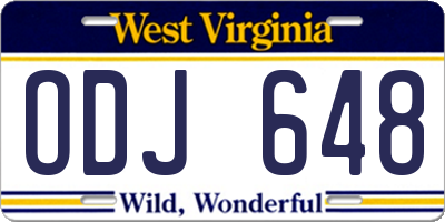 WV license plate ODJ648
