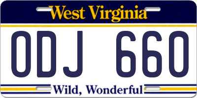 WV license plate ODJ660
