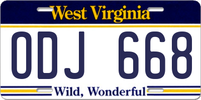 WV license plate ODJ668