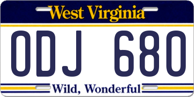 WV license plate ODJ680
