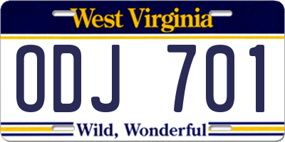 WV license plate ODJ701