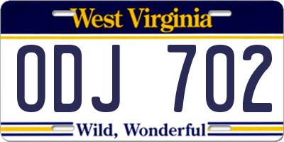 WV license plate ODJ702