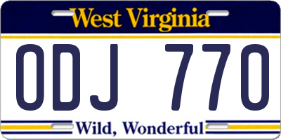 WV license plate ODJ770